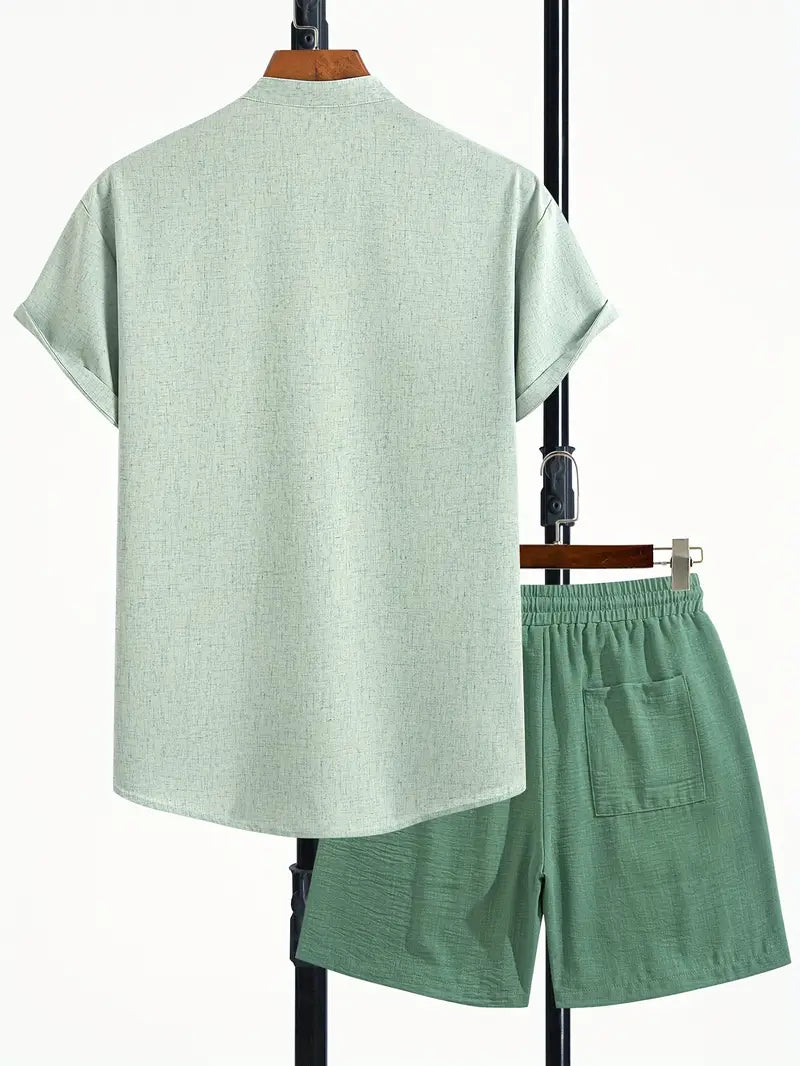 2-Piece Blended Linen Set for Men – V-Neck