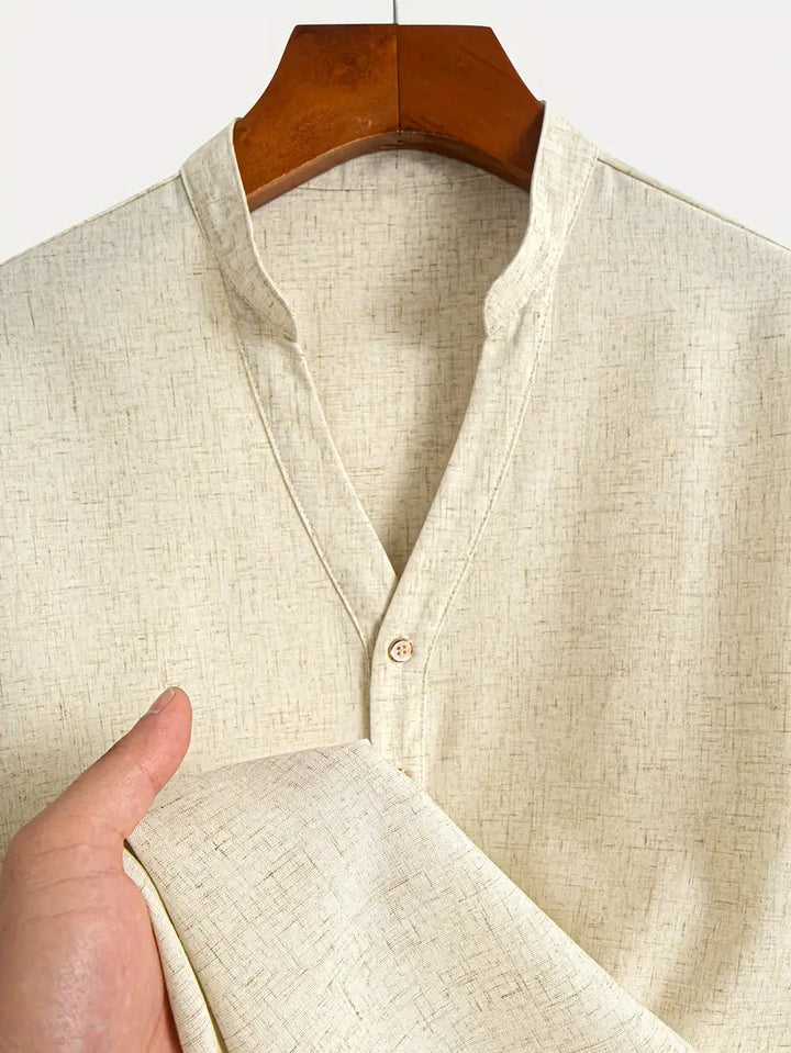 2-Piece Blended Linen Set for Men – V-Neck