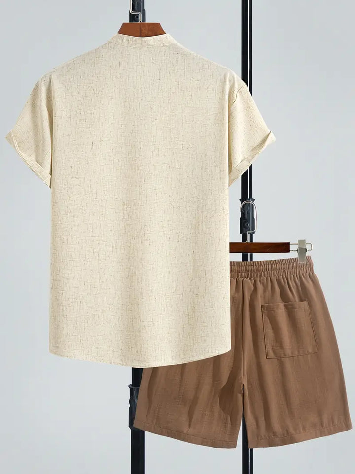2-Piece Blended Linen Set for Men – V-Neck